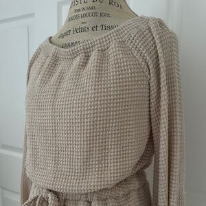 Bluivy cream colored Long Sleeve waffle pattern Romper